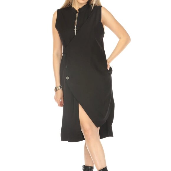 Black Button Detailed Dress With Zipper - Picture 2 of 5